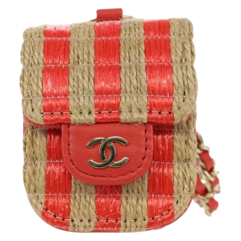 Chanel Raffia Airpods Case Neck Pouch Red